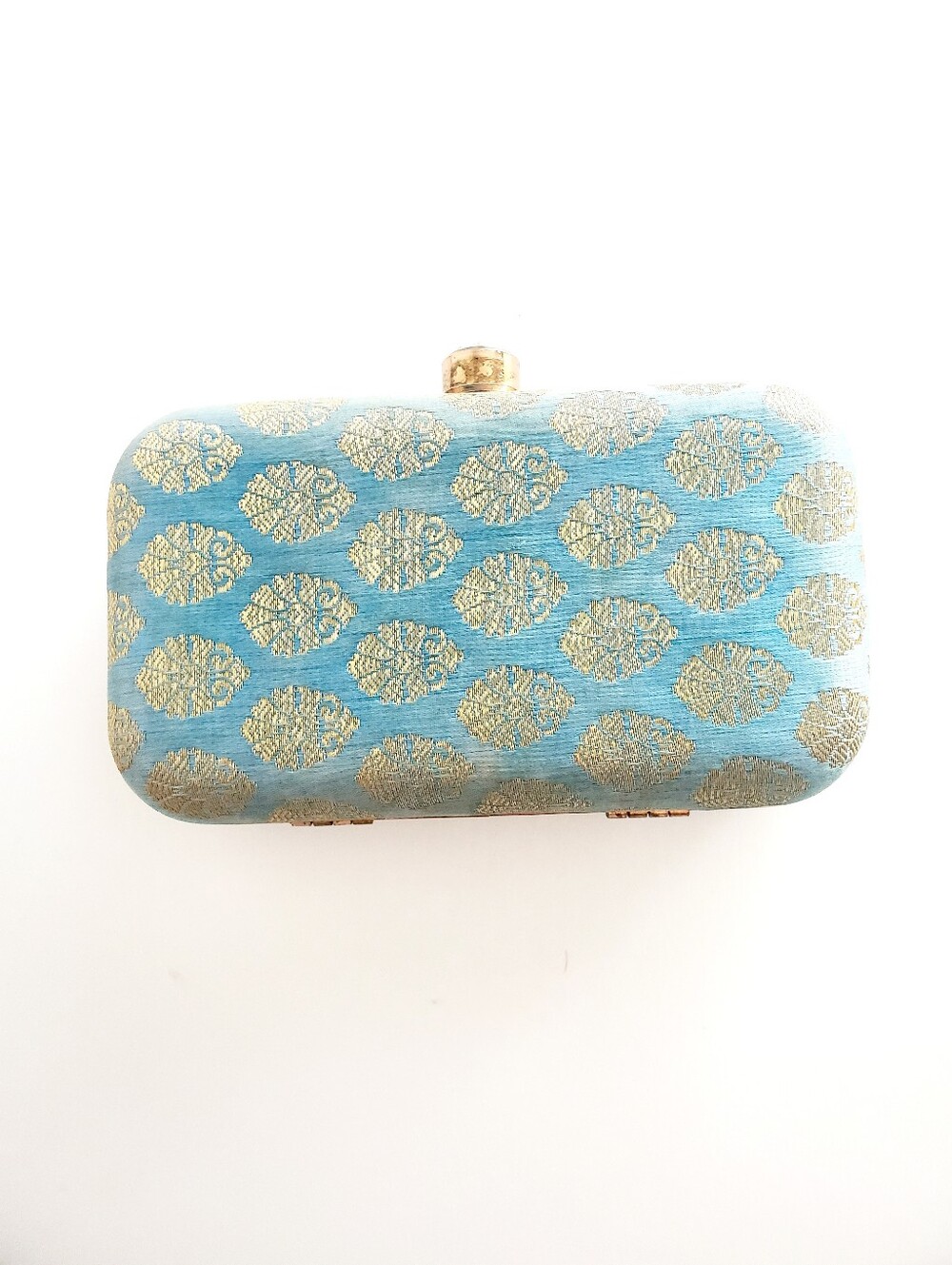 Elegant Blue and Gold Clutch With Sholder Strap
